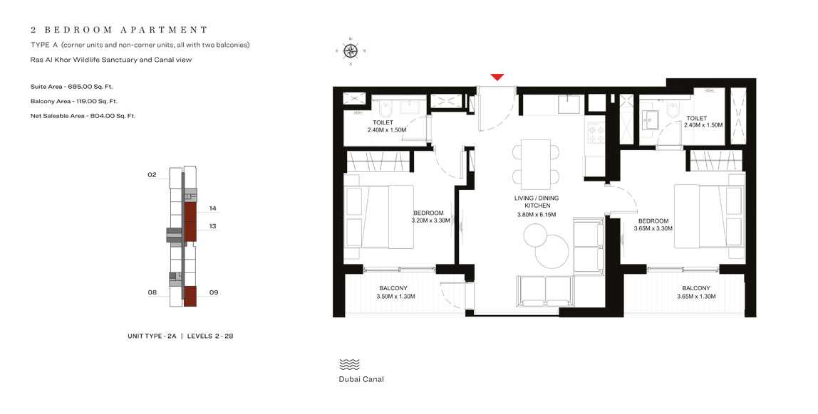 18797_2 BR-Apartment-Type-A, Size-804.00-sq.ft